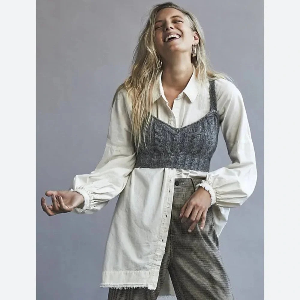 NWT Free People Sunkeeper Cable Knit Cami Grey Size Small